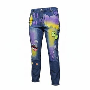 Men slim fit, distressed, straight leg jeans.